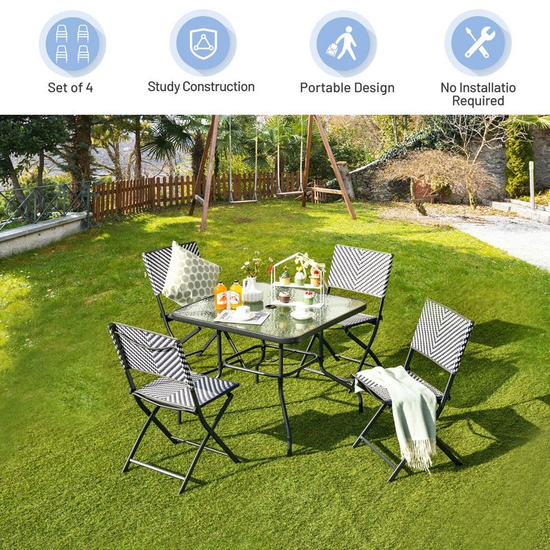 Costway Set of 4 Patio Folding Rattan Dining Chairs Camping Portable Garden, 5 of 11