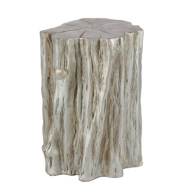 Silver Tree Trunk Inspired Round Fiberglass Accent Stool 13" x 19"