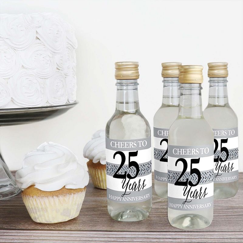 Big Dot of Happiness We Still Do - 25th Wedding Anniversary - Mini Wine and Champagne Bottle Label Stickers - Anniversary Party Favor Gift - Set of 16, 3 of 8