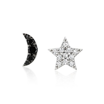 Ross-Simons 0.25 ct. t.w. Black and White Diamond Moon and Star Mismatched Earrings in Sterling Silver