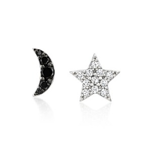 Ross-Simons 0.25 ct. t.w. Black and White Diamond Moon and Star Mismatched Earrings in Sterling Silver - 1 of 4