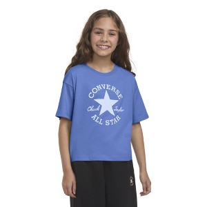 Converse® Girls' Short Sleeve Boxy T-Shirt - Blue - 1 of 3