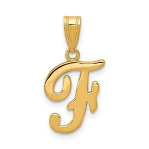 Black Bow Jewelry 14k Yellow Gold, Mimi Collection, Small Script Initial F Pendant - 1 of 4