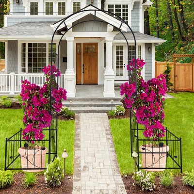 Metal Garden Arch, Wedding Arch With 2 Side Flower Racks, Rust-proof Metal Galvanized Pipe, Garden Arches Decoration