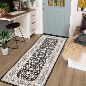 Acekool Area Rugs: Washable Non-Slip Vintage Floral Botanical Carpet, Soft Low Pile Foldable Stain Resistant Rugs for Living Room, Bedroom, Home - 1 of 4