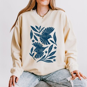 Simply Sage Market Birds and Leaves Lightweight Garment Dyed Sweatshirt - 1 of 4