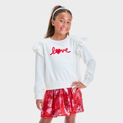 Girls' French Terry Valentine's Day Pullover Sweatshirt - Cat & Jack™ Cream XS