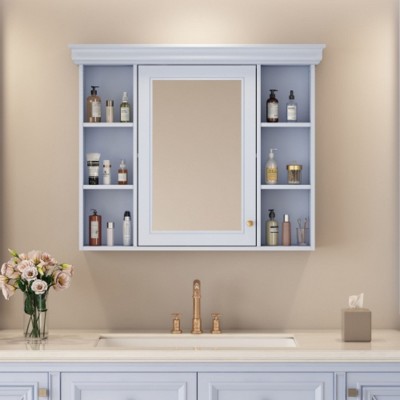 35x28'' Blue Wall-Mounted Bathroom Cabinet with Mirror Door, 6 Shelves