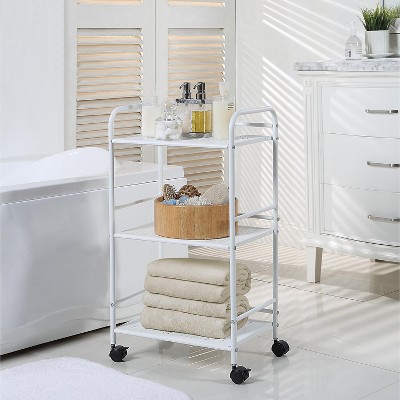 White Metal 3-Tier Utility Rolling Shelf Cart