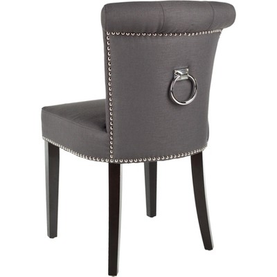 Espresso Finish Gray Linen Upholstered Parsons Side Chair