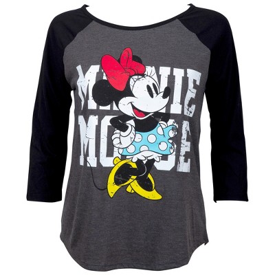 Womens Minnie Mouse Grey Baseball T-Shirt