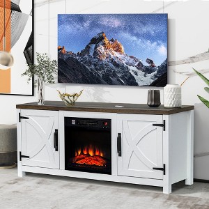 Parrot Uncle Freestanding Media Console Electric Fireplace TV Stand in White with Brown Top - 1 of 4