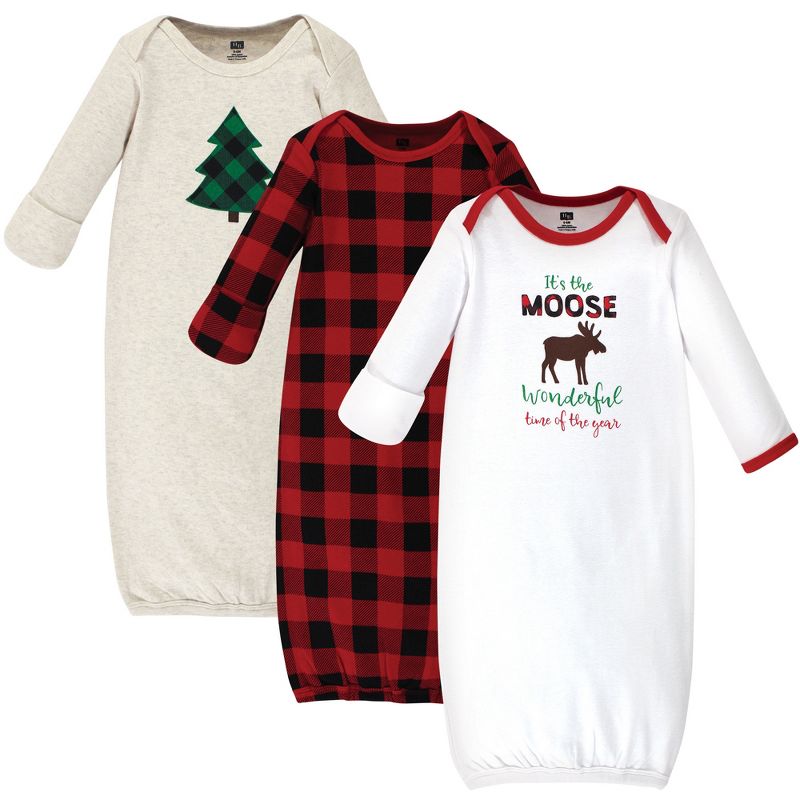 Hudson Baby Infant Boy Cotton Long-Sleeve Gowns 3pk, Moose Wonderful Time, 0-6 Months, 1 of 3