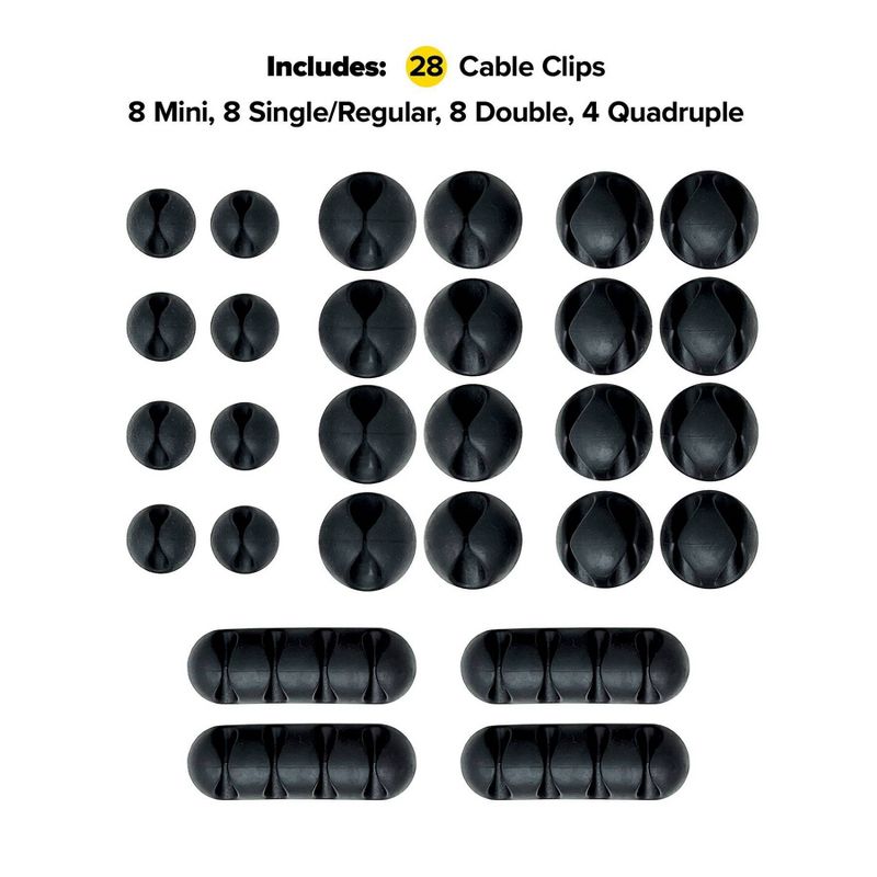 Wrap-It 28pk Cord Holder and Desk Cord Organizer Cable Clips Black, 4 of 11