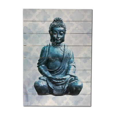 18" x 26" Buddha Print on Planked Wood Wall Sign Panel Blue - Gallery 57