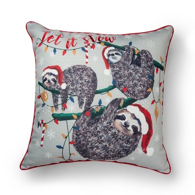 20"x20" Oversize 'Let It Slow' Sloth Square Throw Pillow Gray - Sure Fit