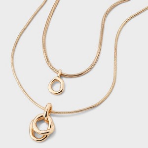 Interlock Circle Pendant Multi-Strand Necklace - A New Day™ Gold - 1 of 4