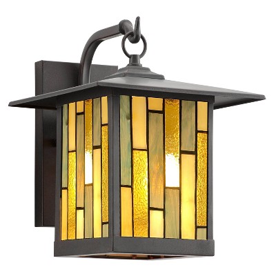 11.75" Stained Glass 1-Light Prairie Style Outdoor Wall Lantern Sconce Oil-Rubbed Bronze - River of Goods