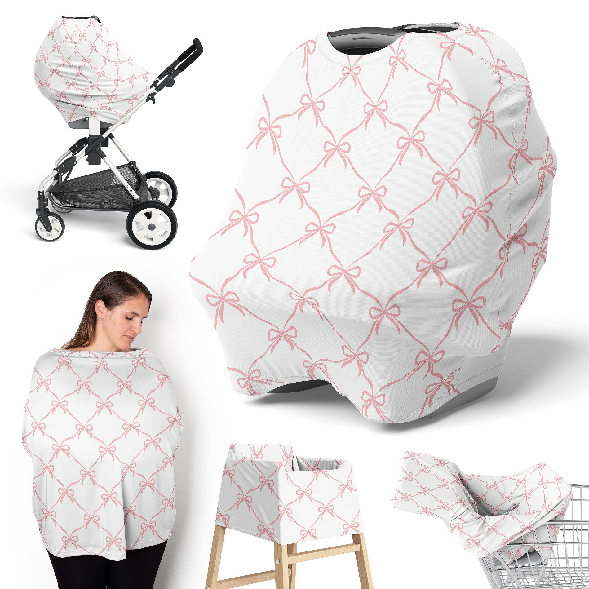 Sweet Jojo Designs Girl 5-in-1 Multi Use Baby Nursing Cover Ballerina and Ballet Bows Pink and White