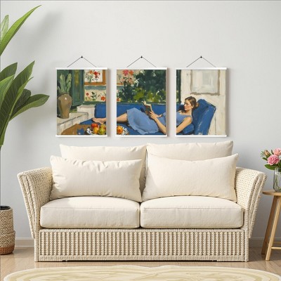 Triple Black Hanging Pole Painting 30*40cm, Decorative Hanging Art for Living Room and Bedroom Walls