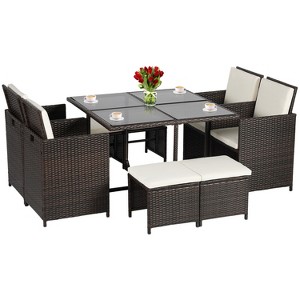 FDW Patio Dining Set Space-Saving 9-Piece Outdoor Patio Furniture Set with Glass-Topped Table - 1 of 4
