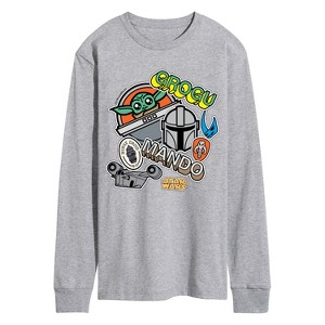 Men's - Star Wars - The Mandalorian Mando Grogu Stickers Long Sleeve Graphic T-Shirt - 1 of 4