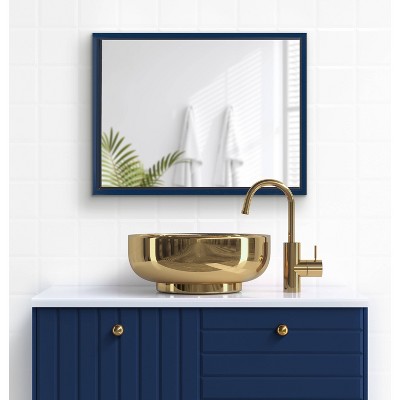 Navy Blue Rectangular Wood Vanity Wall Mirror