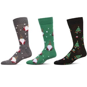 MeMoi Men's 3 Pair Pack Christmas Novelty Crew Socks Black-Black 10-13 - 1 of 3