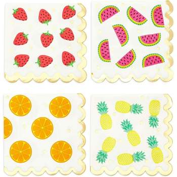 Sparkle and Bash 100 Pack Fruit Cocktail Napkins, 4 Designs For Birthday Party, 5 x 5"