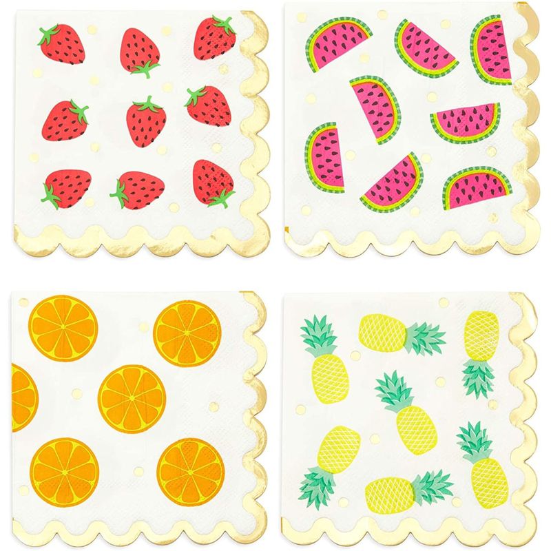 Sparkle and Bash 100 Pack Fruit Cocktail Napkins, 4 Designs For Birthday Party, 5 x 5", 1 of 9