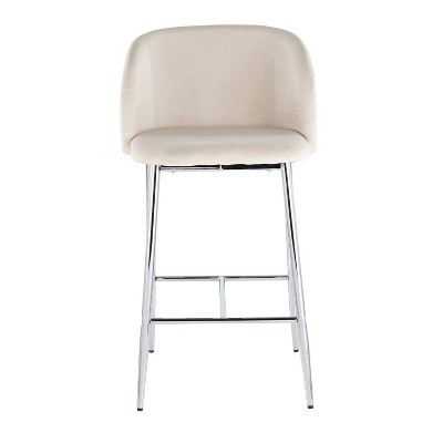 Fran Chrome and Cream Velvet Contemporary Counter Stool, Set of 2