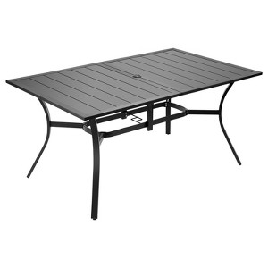 VEVOR Outdoor Patio Dining Table, 59 inch Long Rectangular Metal Steel Slat Backyard Bistro Tables for 4-6, with 1.5 in Umbrella Hole, Black - 1 of 4