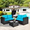 Costway 4PCS Outdoor Patio Rattan Furniture Set Cushion Loveseat Storage Table Turquoise\Red - image 3 of 4