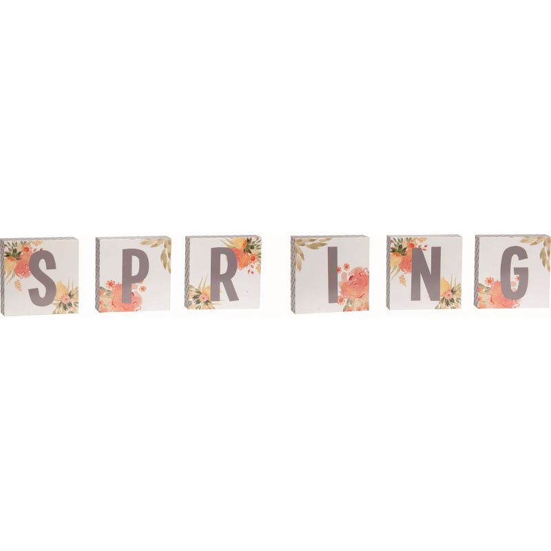 Transpac Wood 27.25 in. Multicolor Spring Letter Blocks Set of 6, 1 of 2