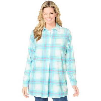 Woman Within Plus Size Plaid Knit Tunic With Collar