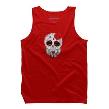 Men's Design By Humans Cute Red Day of the Dead Sugar Skull Owl By jeffbartels Tank Top