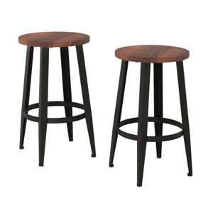 Hasting Home Set of 2 Wood Counter-Height Bar Stools with Black Metal Base - 1 of 4