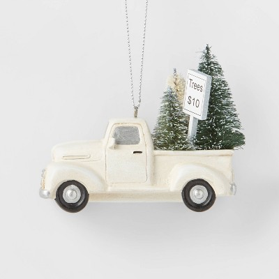 Truck with Bottle Brush Tree Christmas Tree Ornament White - Wondershop™