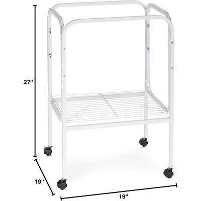 White Tubular Steel Bird Cage Stand with Shelf