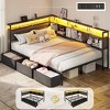 Full Size Bed Frame with Headboard and Storage Drawers Full Metal Platform Corner Bed Frame with Charging Station and LED Lights Gray - 3 of 4