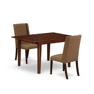 HomeStock 3-Piece Mahogany Finish Rectangular Solid Wood Top with Butterfly Leaf Dining Table Set - 1 of 4