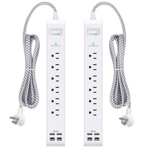 Itopfox 2 Pack Surge Protector Power Strip with 6 Outlets and 4 USB Ports (2 USB C), 12FT Extension Cord, Flat Plug, Overload Protection, Wall Mount - 1 of 4