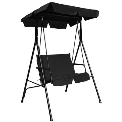 55.5"2 Person Weather Resistant Canopy Swing for Porch Garden Backyard Lawn,Black