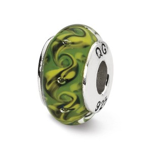 Black Bow Jewelry Green/Yellow Swirl Hand-Blown Glass & Sterling Silver Bead Charm, 13mm - 1 of 4