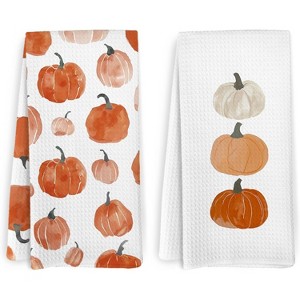 2-Pack Fall Pumpkin Decor Kitchen Towels and Dishcloths, Thanksgiving Day Hand Dish Towel, 16x24 Inches - 1 of 4