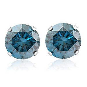 Pompeii3 1 1/4 Ct T.W. Round Blue Diamond Studs in 14k White Gold Lab Created - 1 of 4