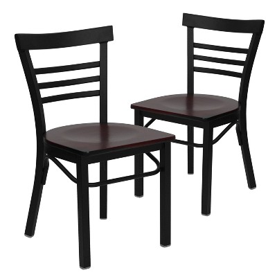 Emma and Oliver 2 Pack Three-Slat Ladder Back Metal Restaurant Chair