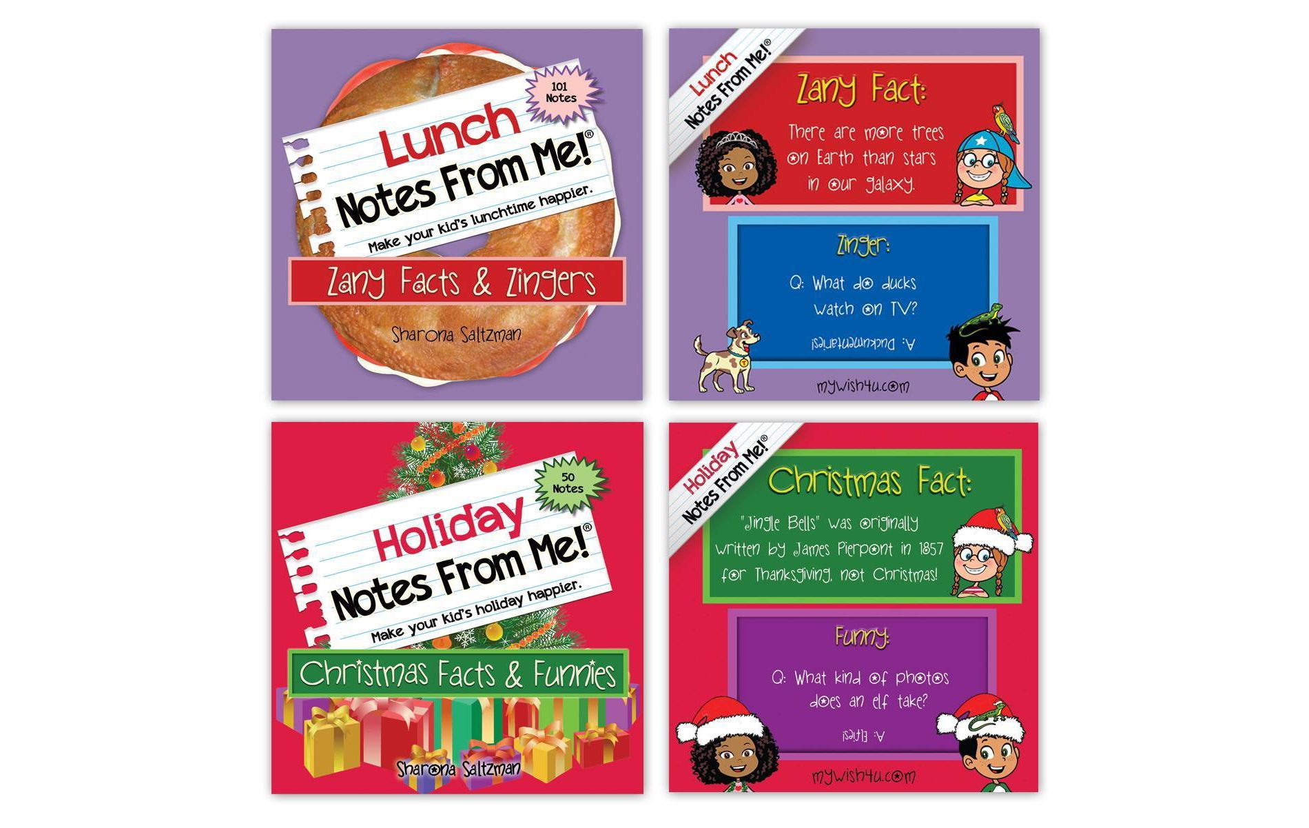 MyWish4U Back to School 2pk Kids' Lunch Box Notes, Zany Facts and Zingers with Christmas Facts and Funnies - 151 notes