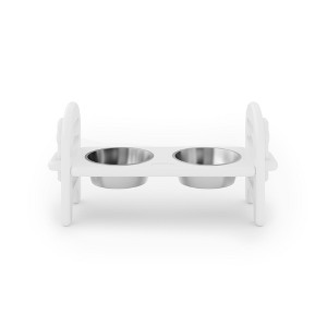 MaseiKar White Adjustable Pet Bowl Travel Ready HDPE Durable Poly Lumber Recycled - 1 of 2