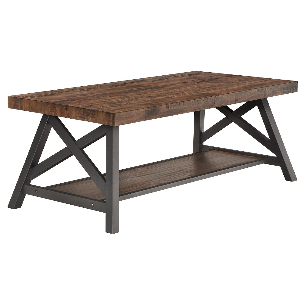 Photos - Coffee Table Lanshire Rustic Industrial Metal & Wood  Brown - Inspire Q